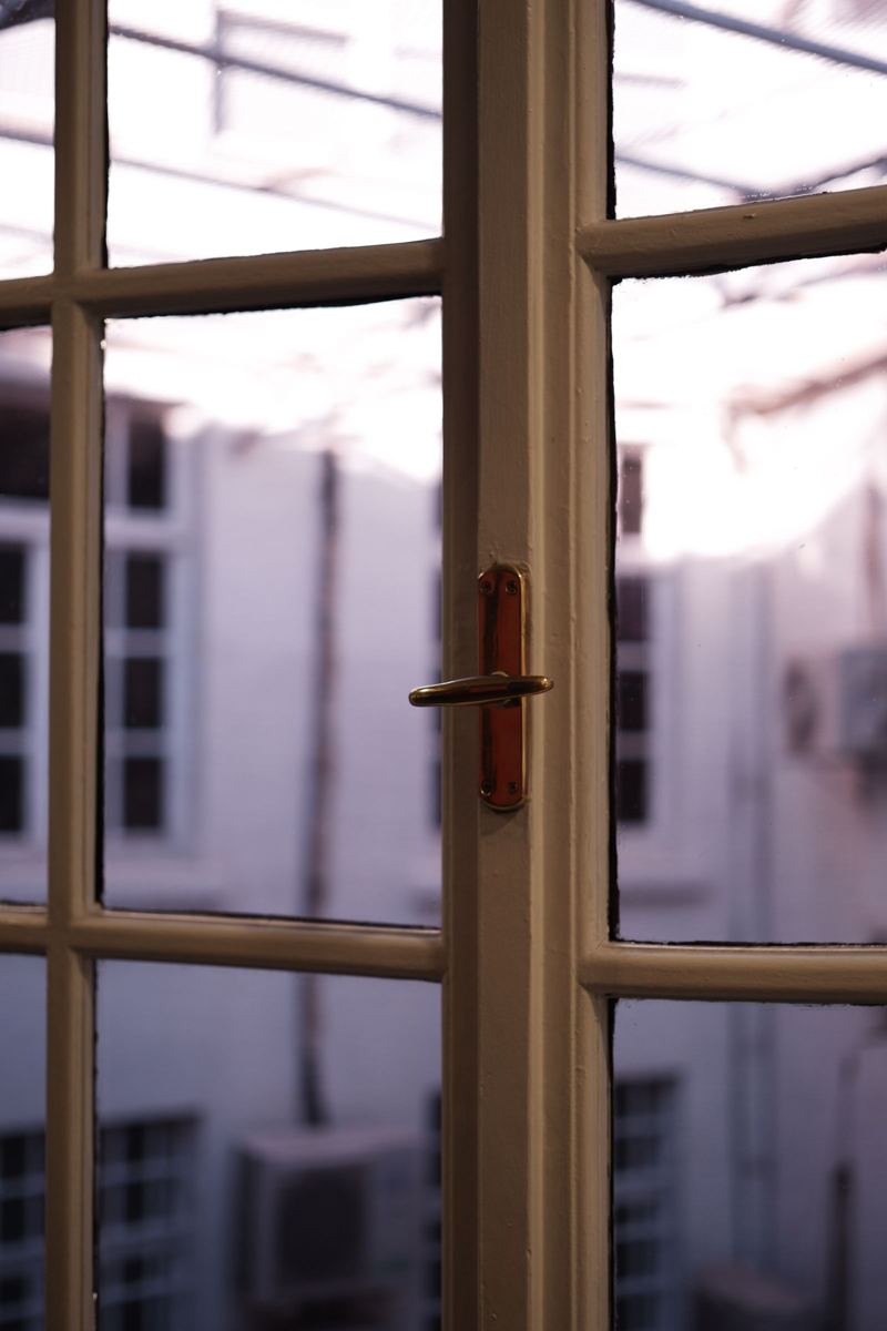 Verglaste Fenstertür mit mehreren Glasfeldern